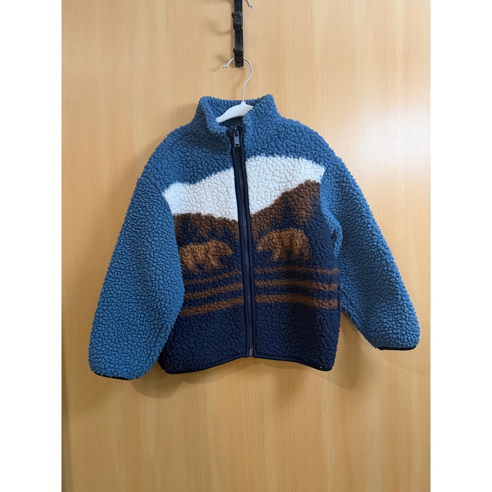 Old Navy Kids Blue Sherpa Fleece Mountain Bear Jacket XS 5 Full Zip Coat